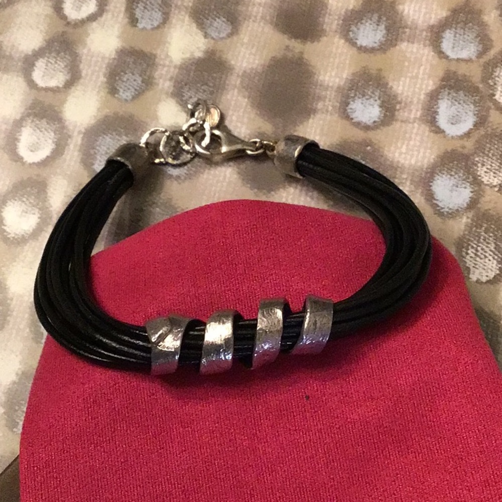 Silpada K&R collection french twist sterling silver & black cord bracelet. NWOT
